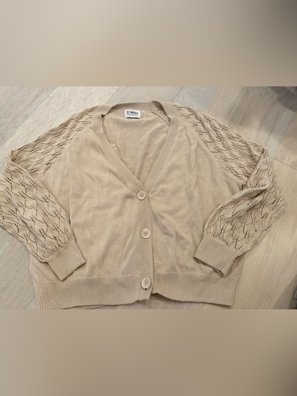 NWOT 27 Miles Malibu Beige Openwork Sleeve cropped Cardigan
